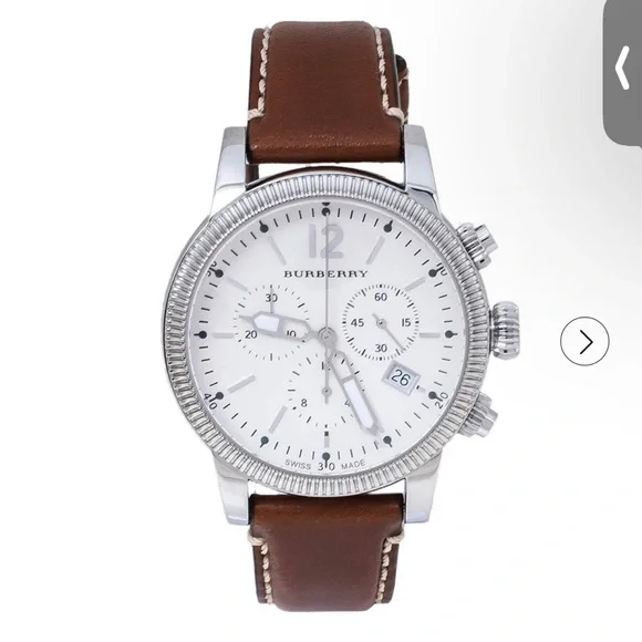 Burberry Silver White Stainless Steel Leather BU7817 Men's Wristwatch 42 mm - Picture 1 of 6